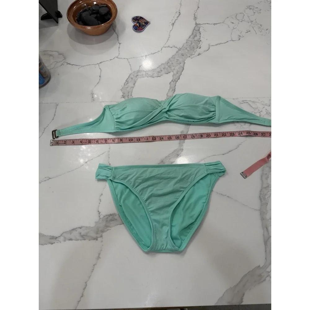 Mossimo Bikini Set Womens Medium Green Bandeau Strapless Twist Front Padded